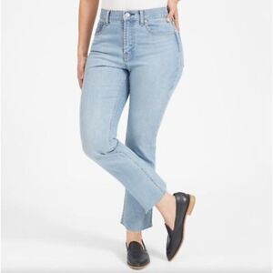 Everlane Womens Light Faded Blue Raw Hem Straight Leg Kick Crop Denim Jeans Size